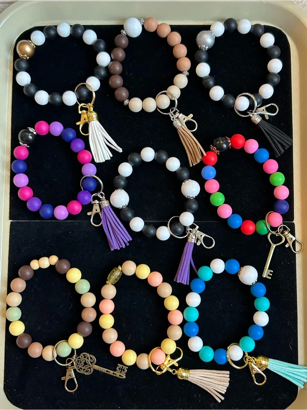 Beaded Keychains / wristlets / bag charms - WHOLESALE LOT OF SEVENTY (70)